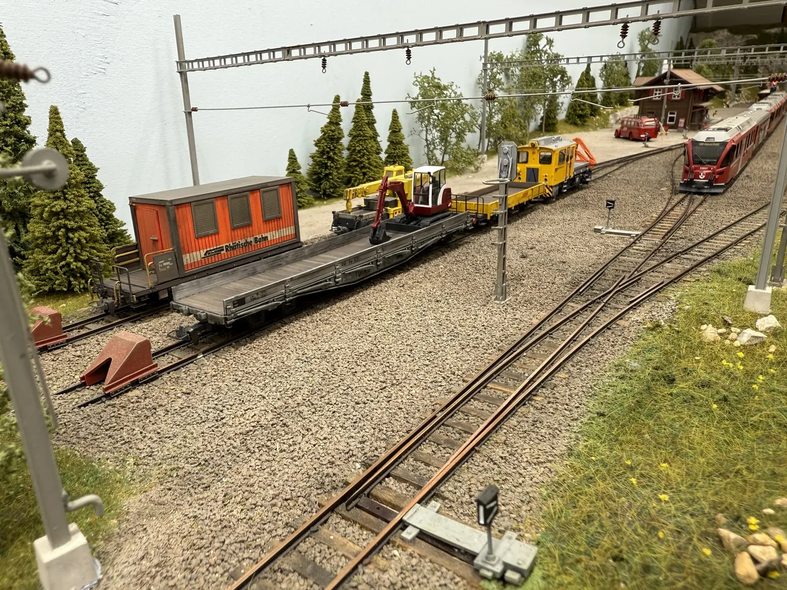 Wide overview of the model railway yard and engineering consist